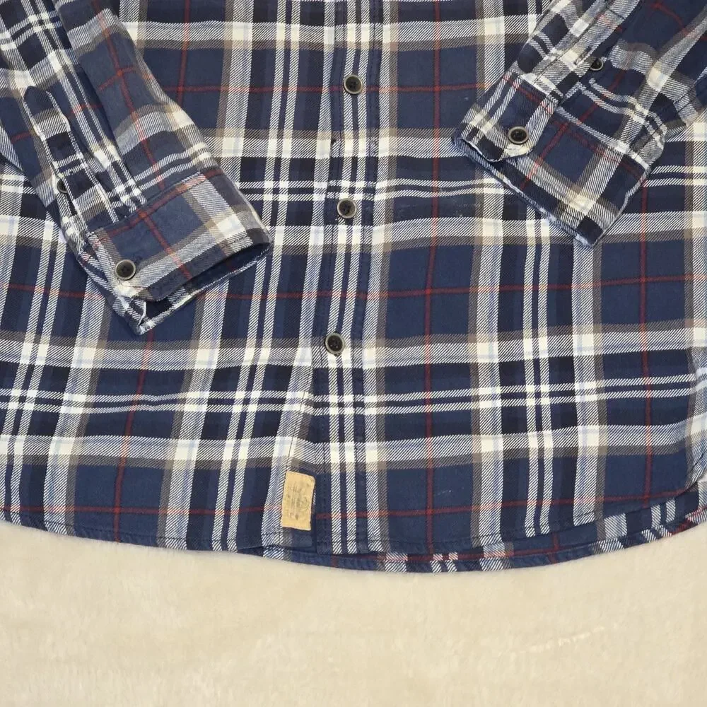 Jachs Men’s Flannel Shirt Blue Plaid Long Sleeve Button Front Casual Size M